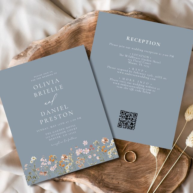 Flyer Dusty Blue Wildflower QR Código Boda Jardín (Subido por el creador)