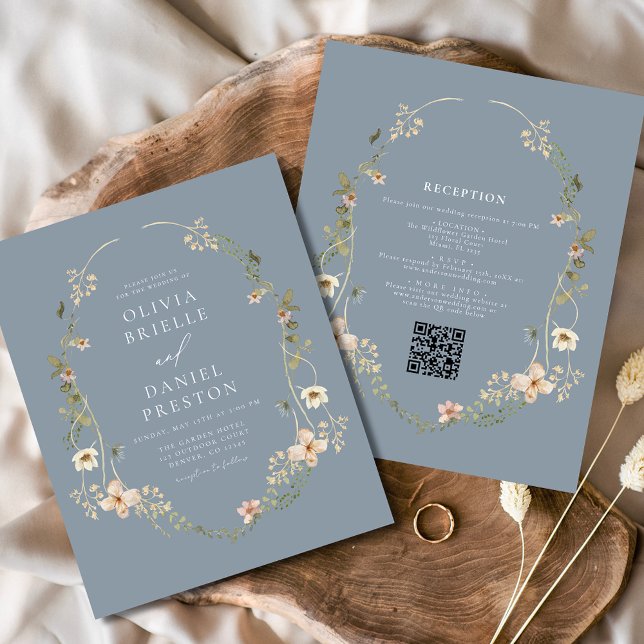 Flyer Dusty Blue Wildflower QR Código Boda Jardín (Subido por el creador)