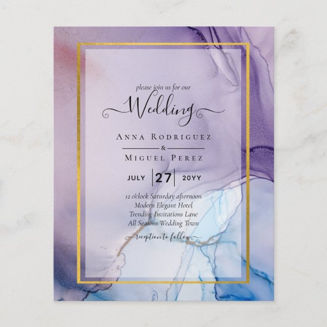 Flyer Dusty Purple Navy Blue Gold INVITE Boda (Frente)