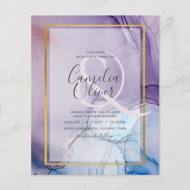 Flyer Dusty Purple Navy Blue Gold INVITE Boda (Frente)