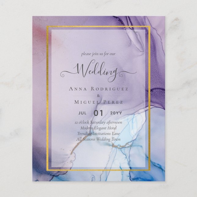 Flyer Dusty Purple Navy Blue Gold INVITE Boda (Frente)