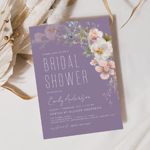 Flyer Dusty Purple Wildflower Bridal Shower Invitación