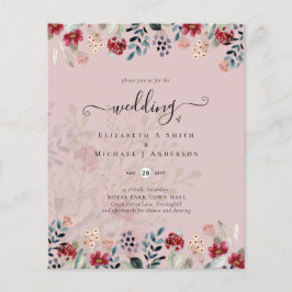 Flyer Dusty Rosa Borgoña Boda Floral
