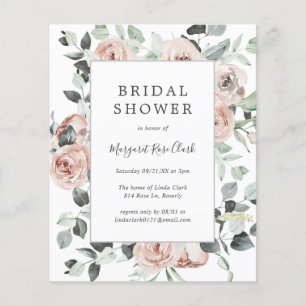 Flyer Dusty Rosa Floral Presupuesto Bridal Shower Invita