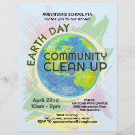 Flyer Earth Day Community Clean Up Poster Hand-Drawn