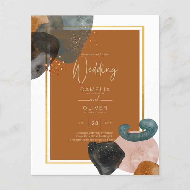 Flyer Earth Tones Boda Terracotta Green Gold Resumen (Frente)