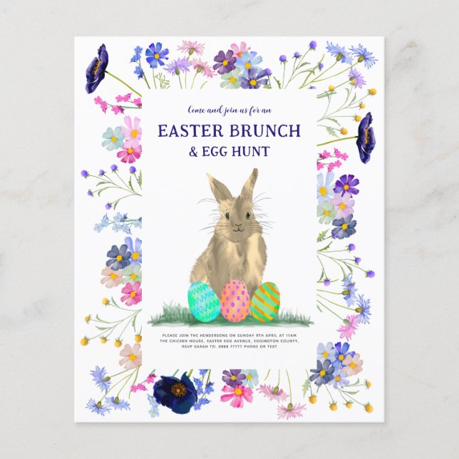 Flyer Easter Egt Hunt Brunch Bunny Floral Budget (Frente)