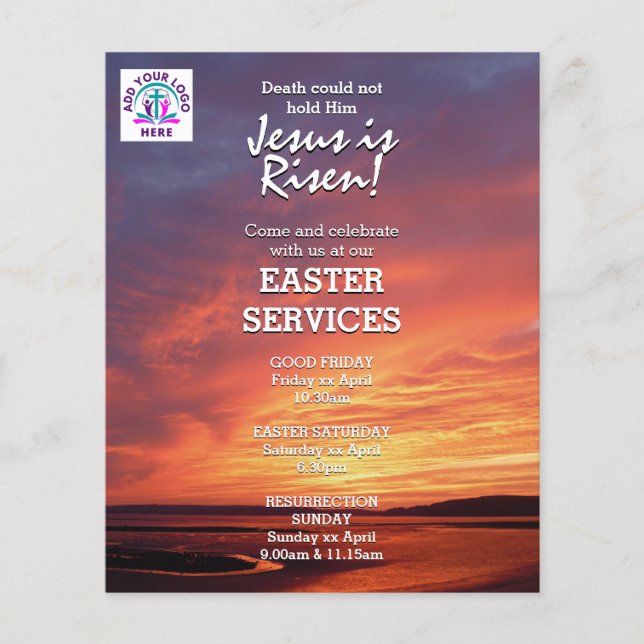 Flyer EASTER Jesus is Risen CHURCH SERVICES Customized (Frente)