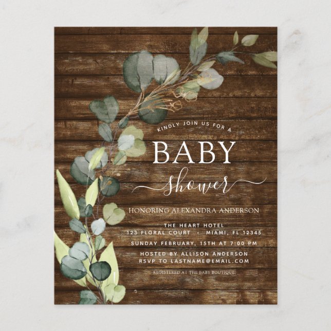 Flyer Ecoenergía eléctrica Baby Shower Eucalyptus Rustic (Frente)