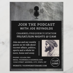 Flyer Efecto Metalizado cratado, Podcaster, Podcast