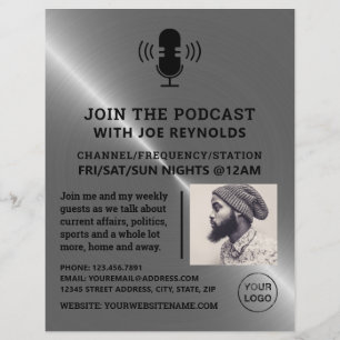 Flyer Efecto Metalizado plateado, Podcaster, Podcast