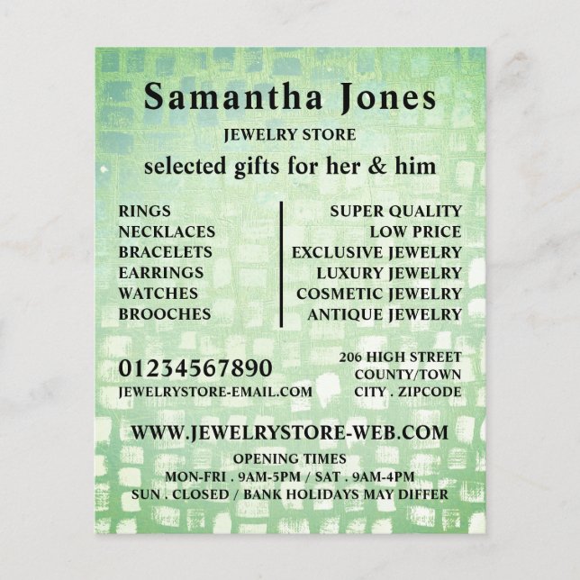 Flyer Efecto mosaico, tienda de joyas (Frente)