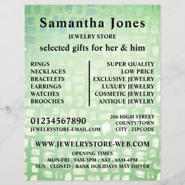 Flyer Efecto Mosaico, Tienda de Joyas (Frente)
