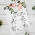 Flyer Eggshell Rubor Floral Game Whats In Your Purse<br><div class="desc">¿Qué es el juego de ducha de novia In Your Purse? Elegante cáscara de acuarela y floral Rubor. Los elementos coincidentes para completar la colección de eventos están disponibles en nuestra tienda Zazzle!</div>