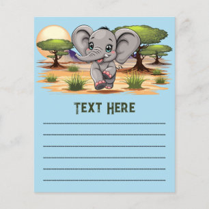 Flyer El bebé elefante salta feliz en la sabana africana