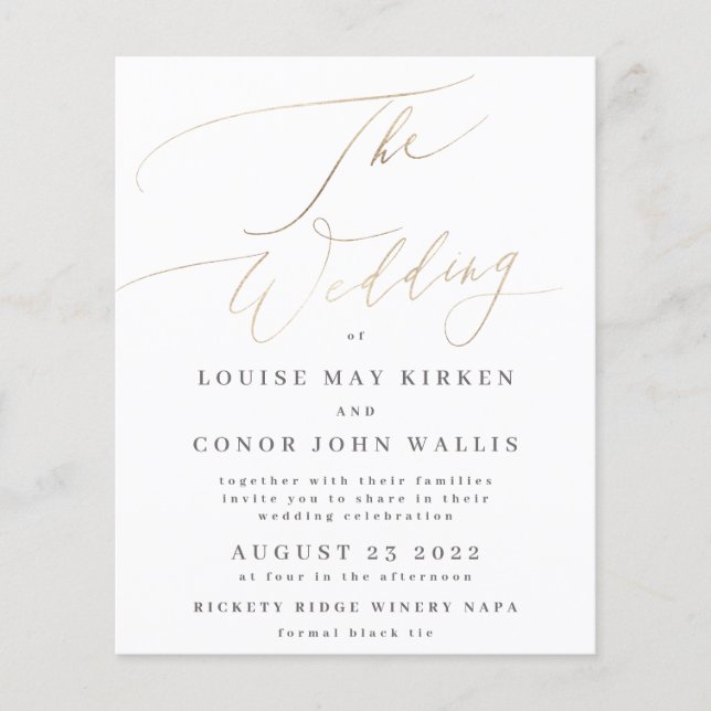 Flyer El Boda presupuesto Relieve metalizado dorado amar (Frente)