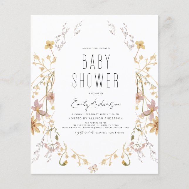 Flyer El Boho de Flor Silvestre Presupuesto Baby Shower  (Frente)
