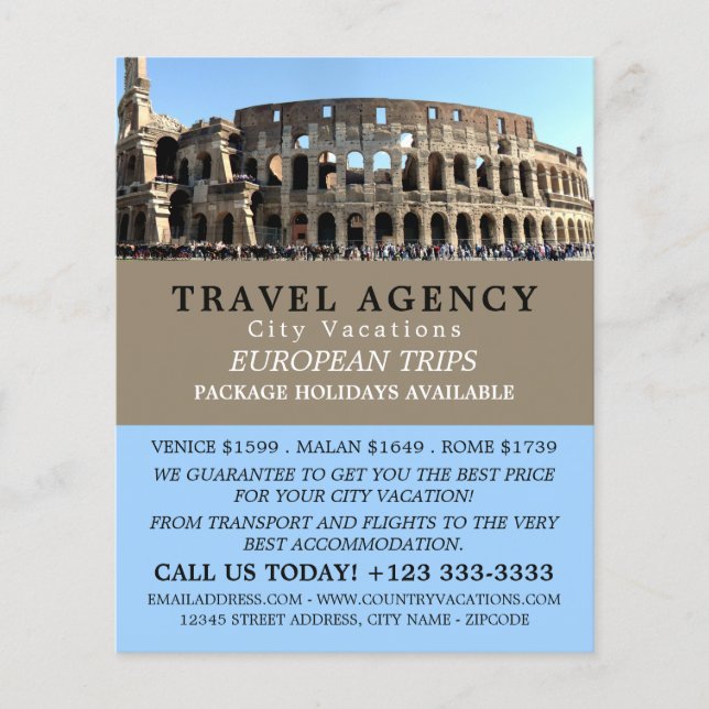 Flyer El Coliseo Romano, Roma, anuncio de agencia de via (Frente)