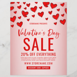 Flyer El día de San Valentín de corazones rojos Venta mi