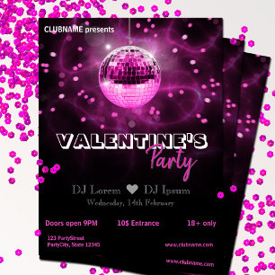 Flyer El día de San Valentín Pink Disco Ball Fiesta Flye