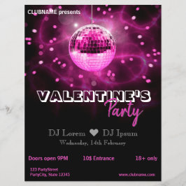 Flyer El día de San Valentín Pink Disco Ball Fiesta Flye