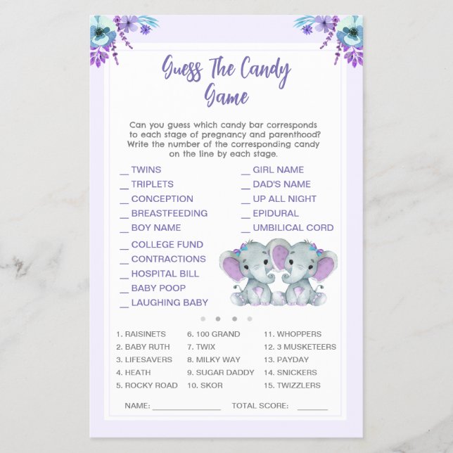 Flyer El elefante gemelo adivina el juego de Baby Shower (Frente)