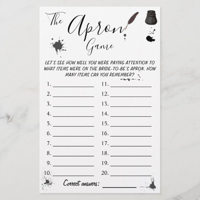 Flyer El juego Apron | Tarjeta de juego Pen & Inkwell Sh (Frente)