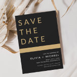 Flyer El negro del presupuesto salva el oro elegante de<br><div class="desc">Boda de presupuesto Elegant Black and Gold Salven las tarjetas de fecha. Las tarjetas Save the Date contienen una moderna tipografía de escritura cursiva con letras a mano que son elegantes,  simples y modernas para usar después de la minimalista celebración del día de la boda.</div>