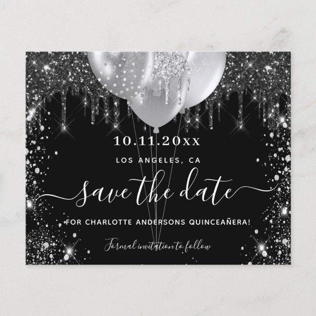 Flyer El presupuesto de plata negra de Quinceanera salva (Frente)