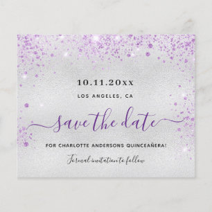 Flyer El presupuesto púrpura plateado de Quinceanera sal