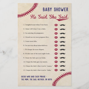 Flyer El Tema Del Béisbol Baby Shower Dijo Que Dijo Jueg
