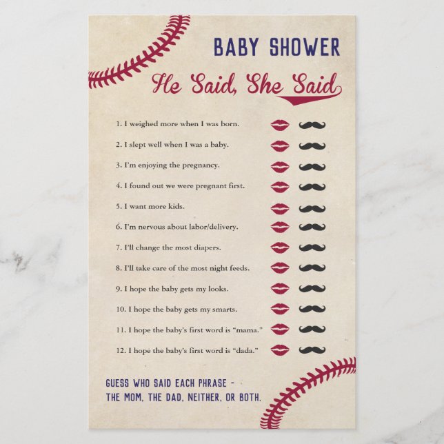 Flyer El Tema Del Béisbol Baby Shower Dijo Que Dijo Jueg (Frente)