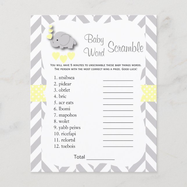 Flyer Elefante amarillo y gris Baby Shower - despegue en (Frente)