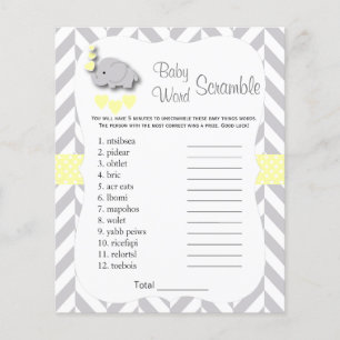 Flyer Elefante amarillo y gris Baby Shower - despegue en