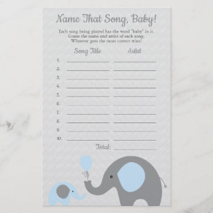 Flyer Elefante azul adivina el juego de Baby Shower de l