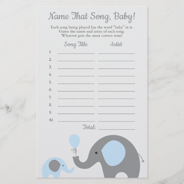 Flyer Elefante azul adivina el juego de Baby Shower de l (Frente)