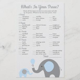 Flyer Elefante azul Baby Shower ¿Qué hay en tu bolso?