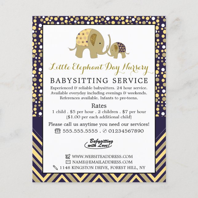 Flyer Elefante de Boho Azul, niñera, guardería, guarderí (Frente)