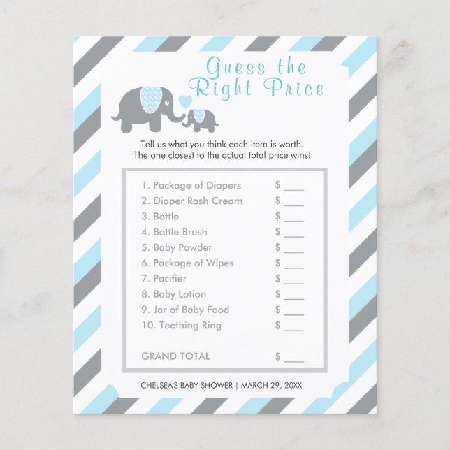 Flyer Elefante de tira azul y gris bebé - Precio (Frente)