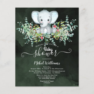 Flyer Elefante Floral Eucalyptus Invitaciones a la ducha