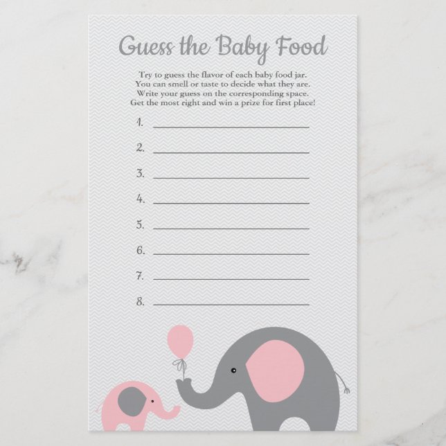 Flyer Elefante rosa Baby Shower adivina el juego de la c (Frente)