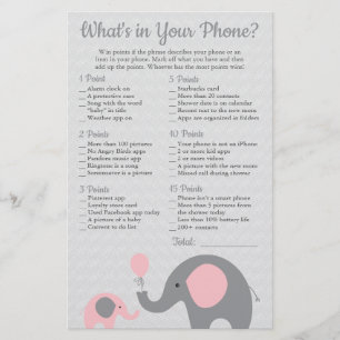 Flyer Elefante rosa Baby Shower ¿Qué hay en tu teléfono?