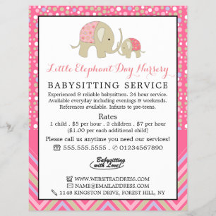 Flyer Elefante Rosa Boho, niñera, guardería, guardería
