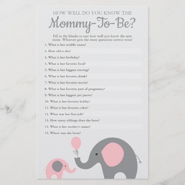 Flyer Elefante Rosa ¿Qué Tan Bien Conoce A La Mami Para  (Frente)