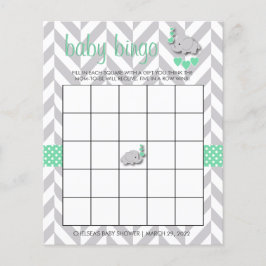 Flyer Elefante verde dulce y gris 🐘 Bingo Baby Shower