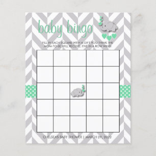 Flyer Elefante verde dulce y gris 🐘 Bingo Baby Shower