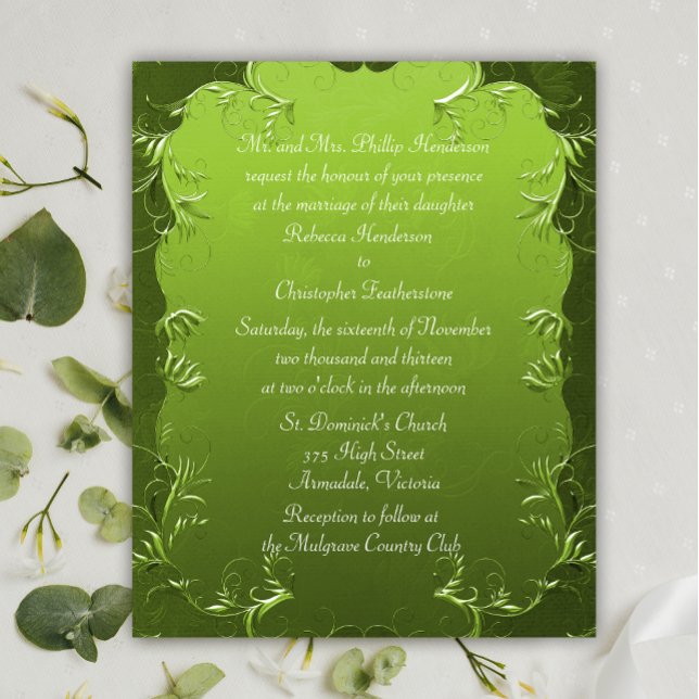 Flyer Elegancia asequible Invitación a la Boda Verde (Subido por el creador)