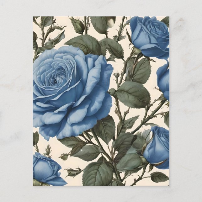 Flyer Elegancia azul: Rosas provinciales de época en flo (Frente)