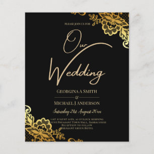 Flyer Elegant Black Gold Lace Modern Wedding 