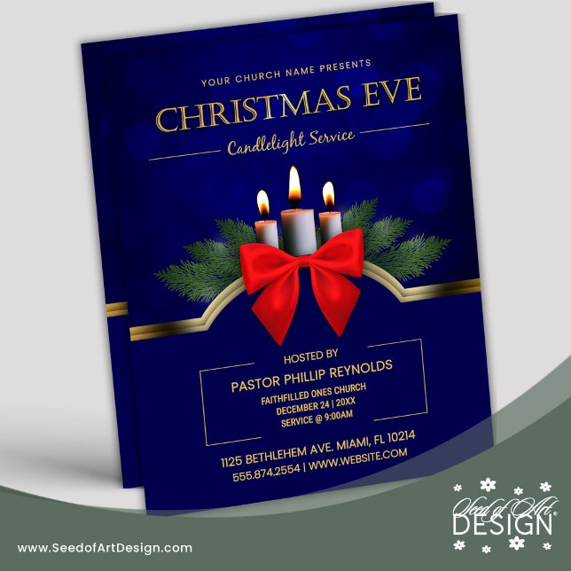 Flyer Elegant Blue Christmas Eve Candlelight Church (Subido por el creador)